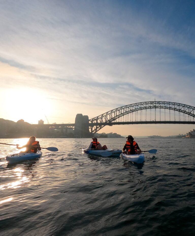 People Kayaking near Sydney Harbour Bridge during Sunset